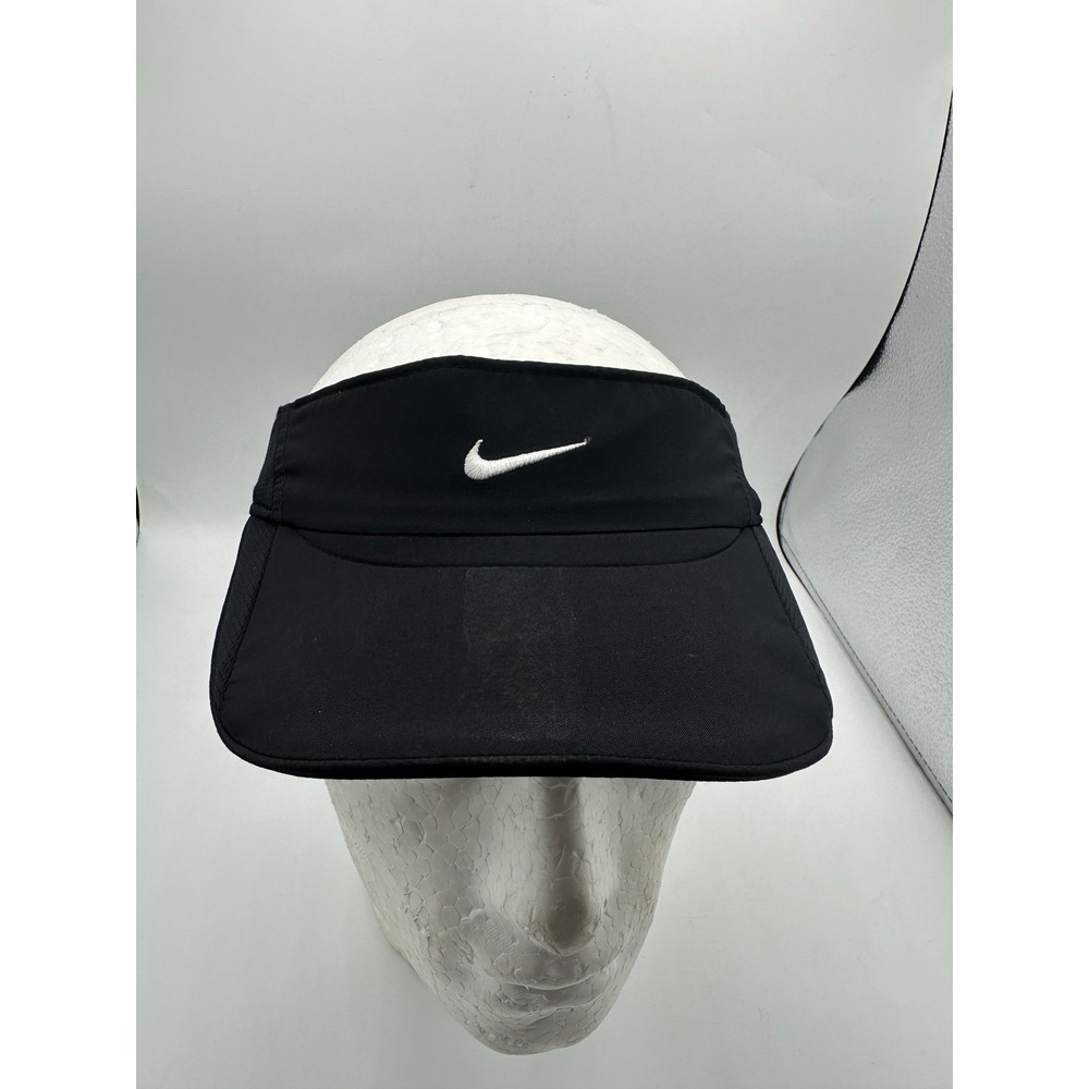Nike Featherlight Dri-FIT Visor Black Adjustable Running Tennis Hat Swoosh Logo